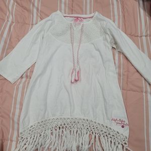 Point Cove girls white long sleeve boho fringe cover up Sz 11-12